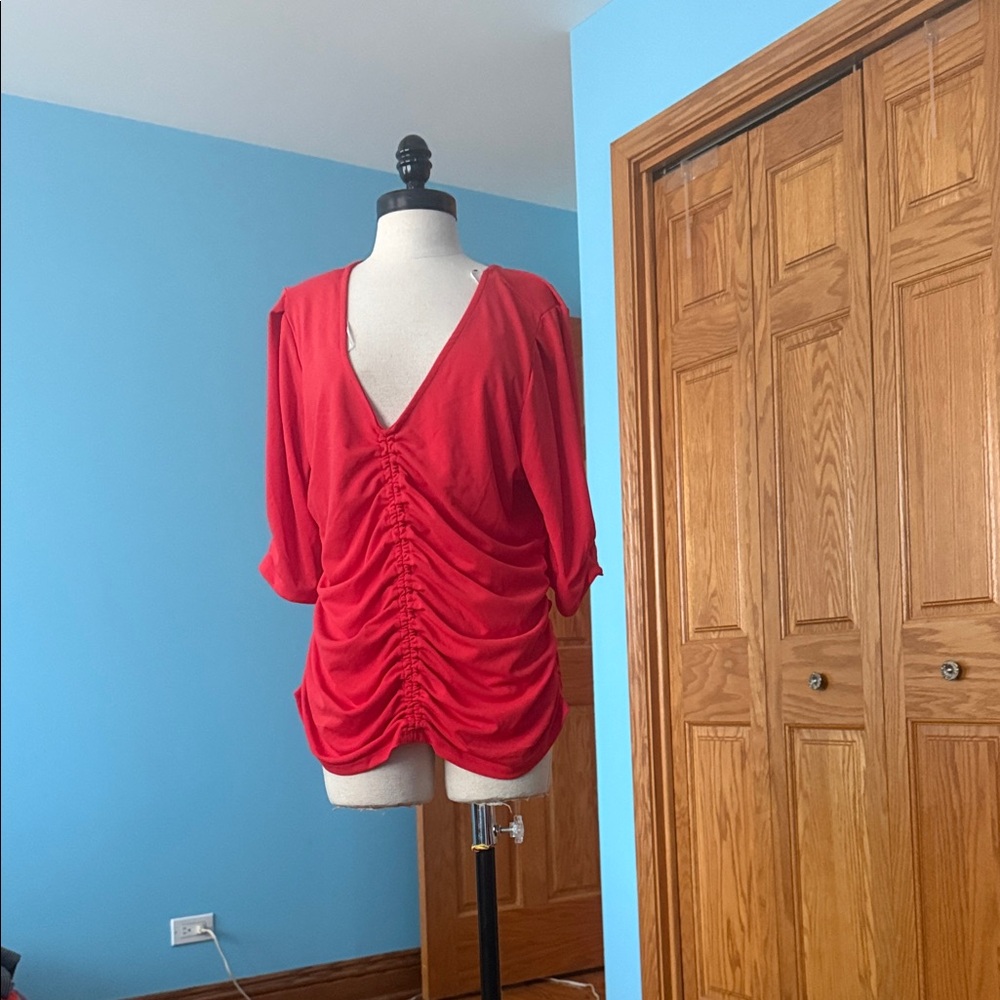 DKNY Red Ruched Blouse